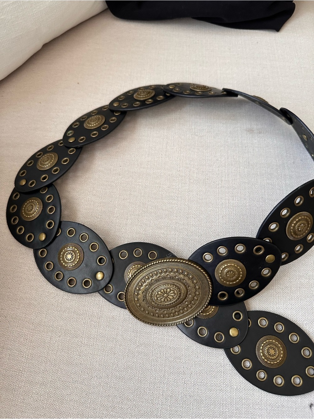 Black Disc Belt with Gold Medallions - Women Accessories